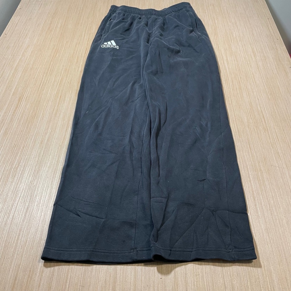 Adidas Sweatpants Womens Black Wide Leg Elastic Waist Fleece Logo Lounge Pants